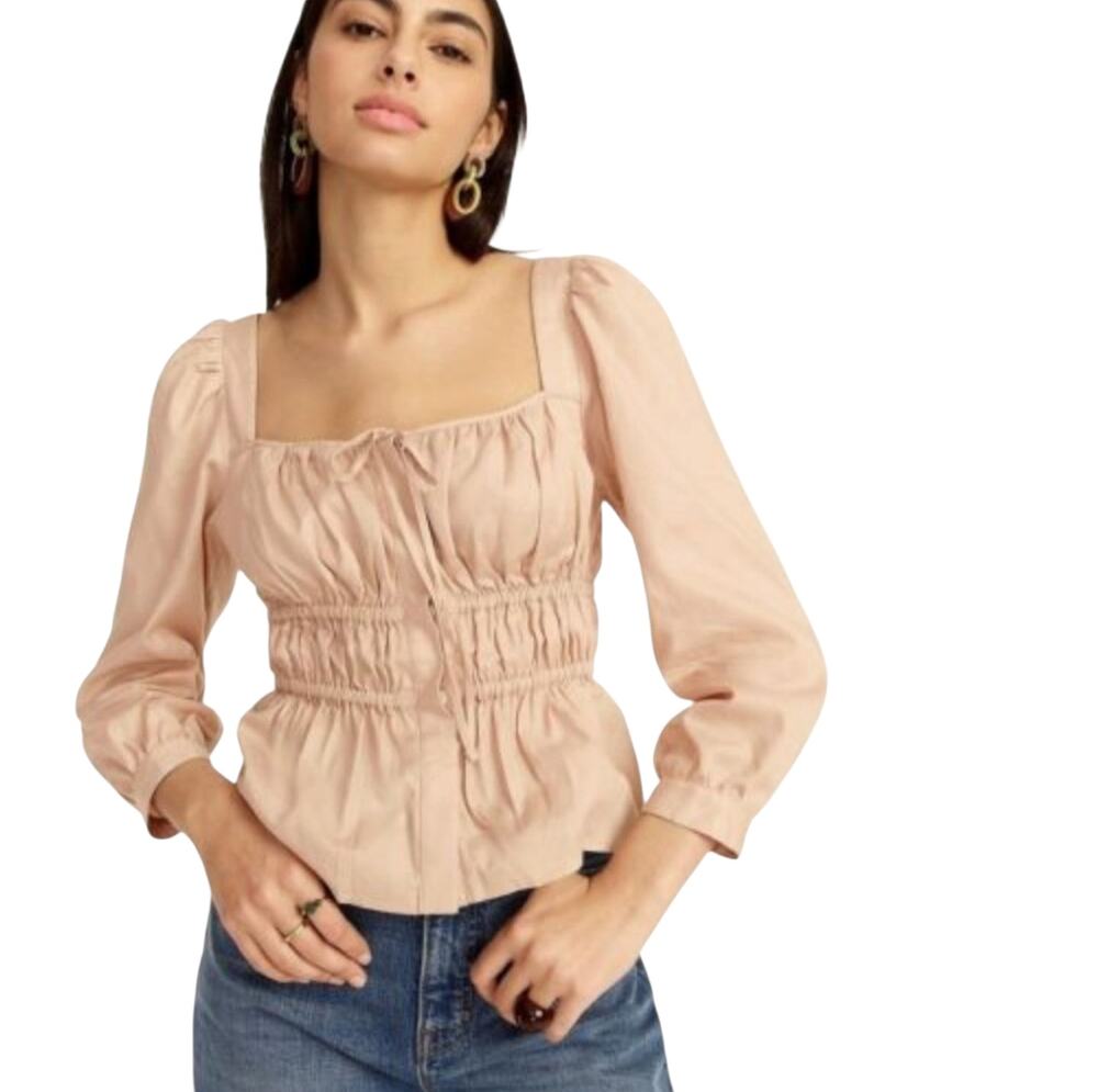 J. Crew Cinched Waist Square Neck Peasant Blouse in Almond Biscotti Size 16